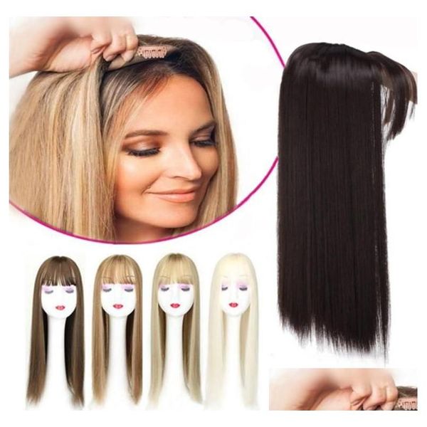 Piezas De Cabello Gres Rubio Pieza Sintética Mujeres 3 Clips En Extensión Con Flequillo 22 Largo Fibra De Alta Temperatura Marrón/Gris/Negro Gota Del Ot53U