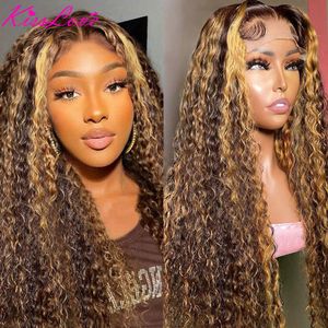 Morceaux de cheveux Highlight Ombre Curly Human HD Transparent 13x4 Lace Front Blond 32 pouces Deep Wave 13x6 Frontal pour les femmes 230609