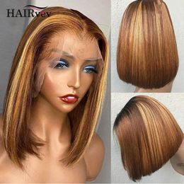 Morceaux de cheveux Highlight Straight Short Bob 4 27 Ombre Lace Front Human Pre Plucked 4X4 HD Closure 13x4 230617