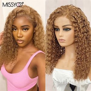 Haarstukjes Honey Blonde Deep Curly Lace Front Brazilian Human Brown Highlight Short Bob For Black Women 230617
