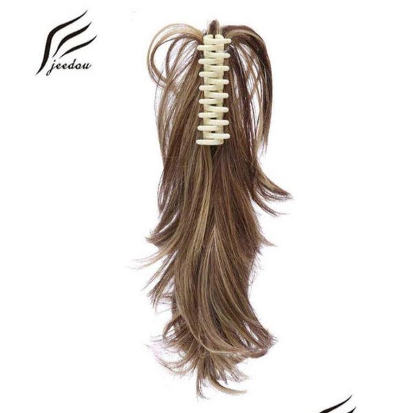 Piezas de cabello Jeedou corto 14 35 cm 95 g DIY en forma de metal deformable garra de caballo cola de caballo gradiente sintético extensiones de cola de caballo color negro dro otfmh