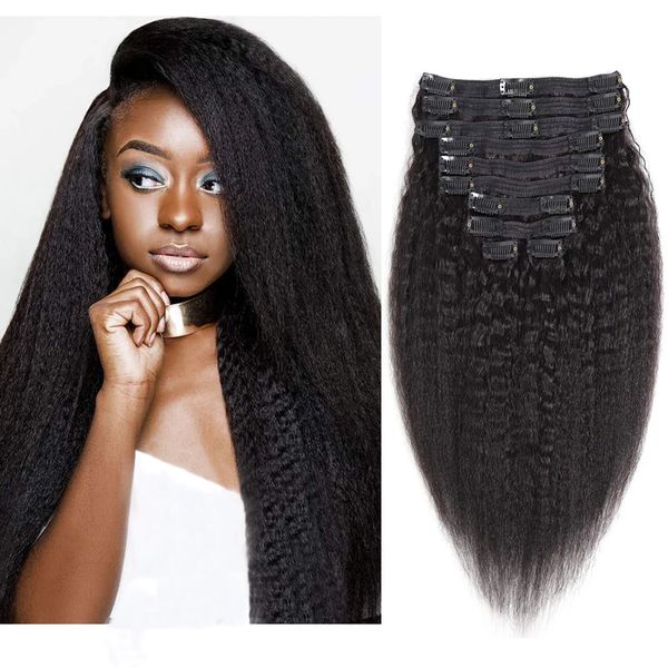 Morceaux de cheveux Kinky Straight Clip In Human Hair Extensions 8PcsPack Tête Complète Pour Les Femmes Noires Brésiliennes Livraison de Cheveux Humains 3 Jours France 230613