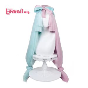 Morceaux de cheveux L email Synthétique Iono Cosplay 95cm Long Rose Couleur Mixte Noeud Papillon Coupe Princesse Double queue Résistant À La Chaleur 230609