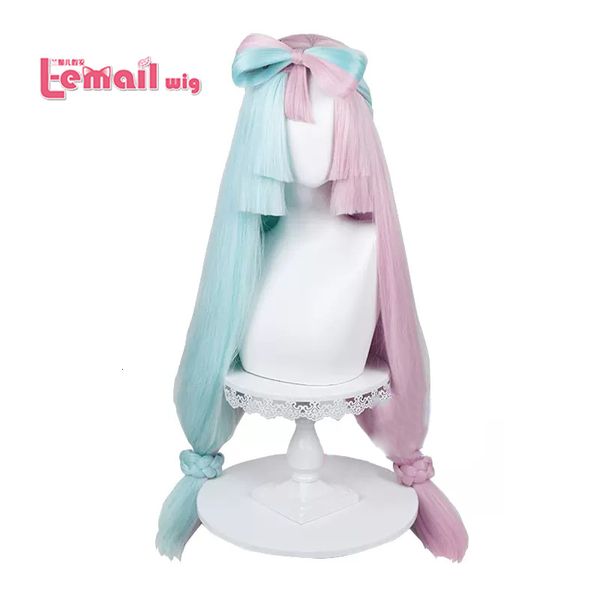 Piezas de cabello L correo electrónico sintético Iono Cosplay 95 cm largo rosa color mezclado pajarita princesa corte doble cola resistente al calor 230609