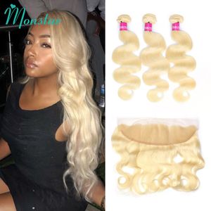 Morceaux de cheveux Monstar Remy Blonde Color Body Wave 2 3 4 Bundles avec 13x4 Ear to Lace Frontal Closure Brazilian Human 613 230505