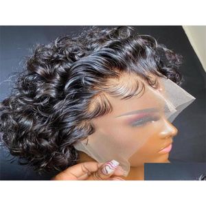 Pièces de cheveux Pixie Cut Court Bob Bob Curly Lace Frontal Human Transparent Human Front Fomen Women Deep Wave 2107089631052 DROP DIVRICING Products ex otquk