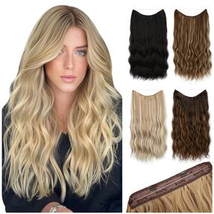 Hair pieces SARLA Synthetic Wave Invisible Clip in Hair Fish Line Ombre Natural Black Blonde Hairpiece Fake Hair Piece 230403