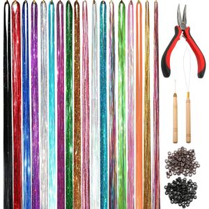 Haarstukken Sparkle Shiny Tinsel Rainbow Strengen Dazzle voor Vlechten Hoofdtooi Valse s Decor Glitter Strips 230621