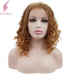 Morceaux de cheveux Yiyaobess 16 pouces Micro Lace Front Braid Court Blonde Noir Pour Femmes Résistant À La Chaleur Synthétique 230609