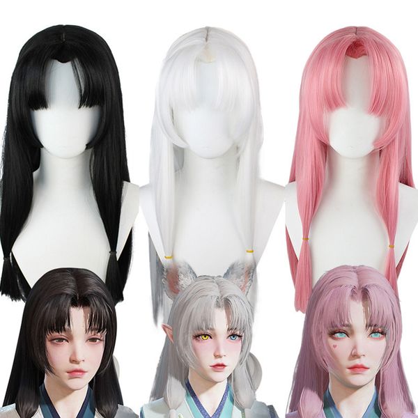 Piezas de cabello tu estilo Naraka Bladepoint Tsuchimikado Cosplay rosa blanco negro sintético largo recto mujer chica Anime 230609