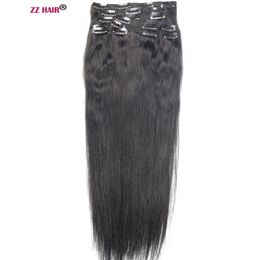 Pièces de cheveux ZZHAIR 140g 280g 16 "24" fait à la Machine Remy 10 pièces ensemble de Clips dans la tête complète humaine naturelle droite 231024