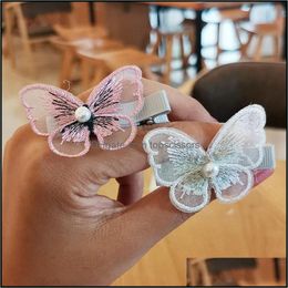 Haarspelden Accessoires Tools Producten Producten Butterfly Design Clips Leuke kinderen Nieuwheid Groothandel Gaas glitter Prinses Haarspelden Drop Delivery 2021