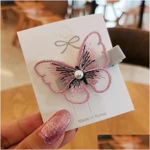 Haarspelden vlinderontwerp clips schattige kinderen nieuwigheid accessoires groothandel gaas glitter prinses haarspelden drop levering producten dhk6s