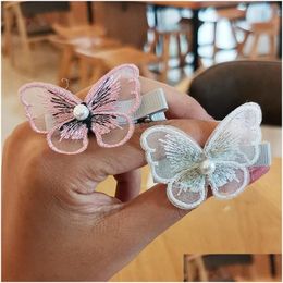 Haarspelden DHS Butterfly Design Clips Leuke kinderen Nieuwheid Accessoires Groothandel Gaze Gaas glitter Prinses Haarspelden Drop leveringsproducten DHTPH