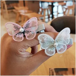 Épingles à cheveux DHS Butterfly Design Clips Mignon Enfants Nouveauté Accessoires Gros Gaze Glitter Princesse Épingles À Cheveux Drop Livraison Produits Dhtph