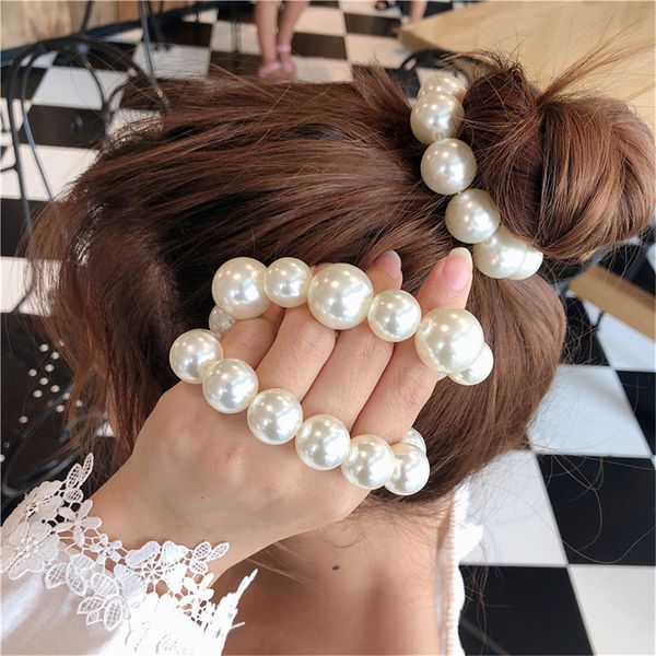 Épingles à cheveux Femme Big Pearl Ties Fashion Style coréen clips bande Chouchous Filles Ponytail Holders Rubber Band Accessoires 221107