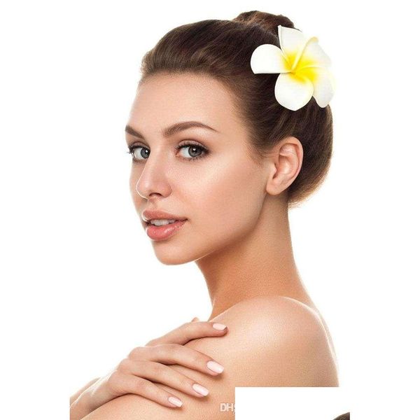 Horquillas para el cabello para mujer Plumeria Horquillas para el cabello Vacaciones hawaianas Neumático Espuma Frangipani Flor artificial Tocado Flores Diy Recepción Dhsvn