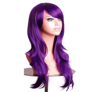 Produits capillaires 70 cm Purple Curly Wigs Fake Hairpices Synthetic Hair Black Pink Red Blue Cosplay Wig for Women
