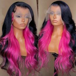Produits de cheveux Black Rose deux tons Body Wave Synthetic Lace Lace Front Wig Long Wavy Clain Fibre Fibre Fiber Femmes Perins quotidiennes Cosplay