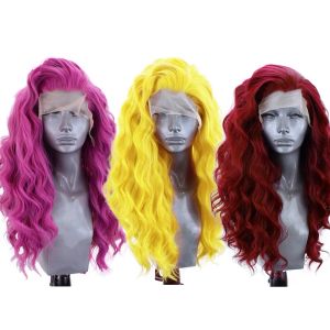 Produits de cheveux Perruques en dentelle à fibre à haute température pour les femmes rose cheveux dentelle synthétique perruque avant longs perruques ondulées