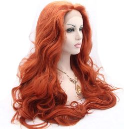 Produits capillaires Long Copper Red Wig Long Natural Wavy Free Part Auburn Gluess Lace Lace Front Perruques de poils synthétiques résistants à la chaleur