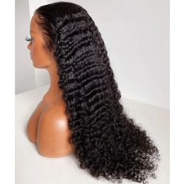 Productos para el cabello Largo sintético sintético de encaje rizado profundo pelucas frontales con cabello para bebés 180 densidad de encaje de color negro pelucas para mujeres negras