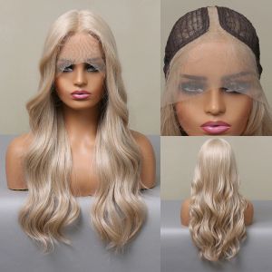 Haarproducten Natuurlijke golvende kanten Synthetische pruik voorgeplukte blonde lang dagelijks kanten frontale haarpruik voor vrouwen cosplay hittebestendig