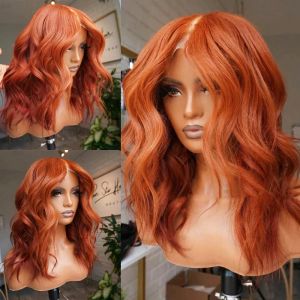 Produits capillaires courts Bob de gingembre orange ondulé Bob de dentelle synthétique perruque avant de corps de corps de corps pour les femmes noires utilisent les cheveux noirs blonds