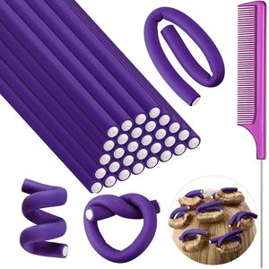 Rulos para el cabello 30 piezas de rizador flexible rizador de espuma suave rodillo de varilla para el cabello sin calentar y 1 peine de cola de aguja de acero peine de cola de ratón 231202