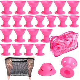 Haarrollen 40 pc's roze magie omvatten 20 stks grote siliconen krullen en kleine curling krultje 230325