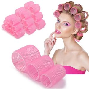 Haarrollers Verkopen 9 Stuks Roze Nylon Plastic Set DIY Kappers Gereedschap 3 Maten Geen Warmte Zelf Grip Roller krulspelden 231113