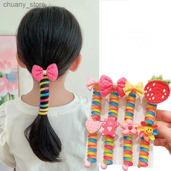 Bands de caoutchouc de cheveux 1 Bouple élastique de fleur mignon pour les enfants et les filles Bow Spiral Coil Téléphone Fil Hair Hair Female Hair Accessory Y240417