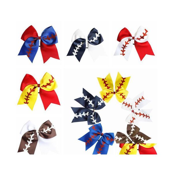 Bandas de goma para el cabello 10 colores Diadema de softball Chica Béisbol Cheer Hairbands Rugby Bowknot Tail Hairs Bows Accesorios Band 778 T2 Dr Dhowl