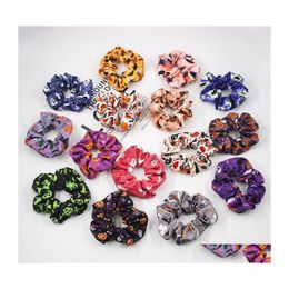 Haarrubberbanden 15 ontwerpen Halloween Pompoen haar Scrunchies BK Spider Bat Gedrukte Tie Bracelet Elastische band Girls Ponytailhouder DHHU6