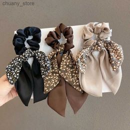 Haarrubberbands 2023 Nieuwe Koreaanse bloemen bowknot haarbanden voor vrouwen meisjes zoete elastiek lang lint paardenstaart sjaal haarbind haar accessoires y240417