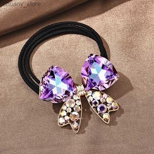 Bands de caoutchouc à cheveux 2024 Nouveau corde à cheveux Crystal Bow Ins Tie High Elastic Black Hair Corde Fashion Hearine Y240417