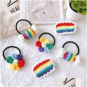 Haar Elastiekjes 2 Stuks Regenboog Vrouwen Elastische Meisjes Gebreide Haarbanden Accessoires Paardenstaart Kauwgom/Stropdas/Houder Drop levering Sieraden Hairjewel Dhh6U