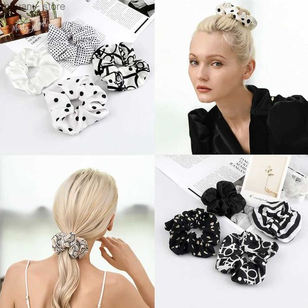 Bands de caoutchouc à cheveux 3-5pcs Classic Black White Hair Band ACCESSOIRES FEMMES ÉLÉGANT IMPRESSION LAGE RING CHEAUX ELASTIQUE COUPLE BILLE FILLE TRENDY TORTYLE TOL Y240417