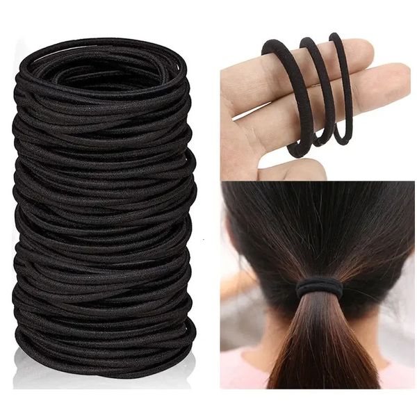 Élastiques à cheveux 50pcs femmes filles bandes de caoutchouc de cheveux cordes de cravate élastique bandeau porte-queue de cheval bandeaux chouchous noir 3mm 4mm 6mm 231208