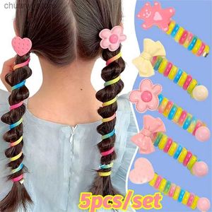 Bands de caoutchouc à cheveux 5pcs / ensemble Migne Pink Téléphone Tire Ties Hair Filles Bow Elastic Hair Bands Spiral Coil Bandage de caoutchouc Bandon Pony Pony ACCESSOIRES Y240417