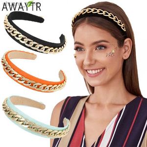 Haarrubberbanden weg weg Gold Chains Hair Bands Dames Haar Hoop Solid Bezel Haarbanden Girls Mode Elastische hoofdband Haaraccessoires Ornament Y240417