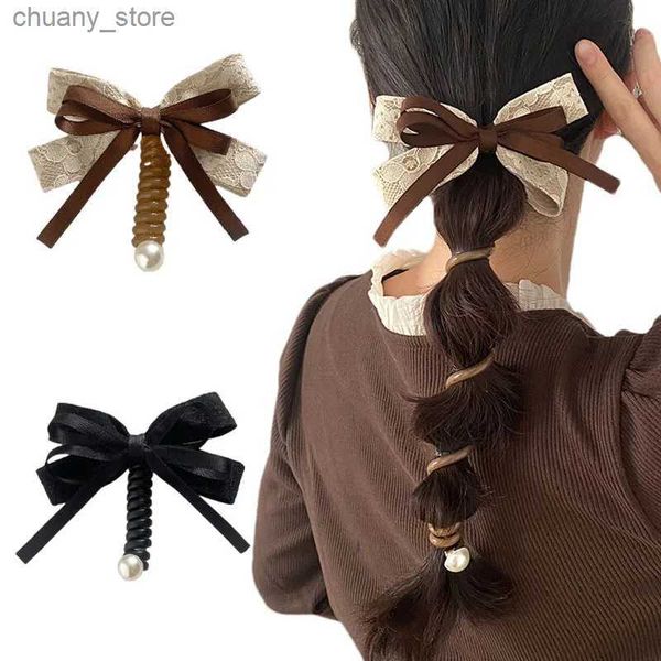 Bands de caoutchouc à cheveux Bow Téléphone Times de cheveux pour femmes Perle Elastic Spiral Coil Coiffures Femelle Bubble Fashion Braid High Ponytail ACCESSOIRES Y240417