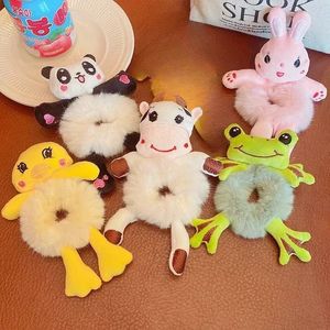 Bandes de caoutchouc pour cheveux Bande de caoutchouc d'animal mignon de bande dessinée pour les filles en peluche queue de cheval Maruko cravate de cheveux élastique anneau de cheveux chapeaux filles enfants accessoires de cheveux 231208