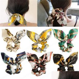 Haarrubberbands Chiffon Bowknot Silk Scrunchies Dames Pearl Ponytail Holder Touwaccessoires Drop levering sieraden Haarjewelry Dh6kf