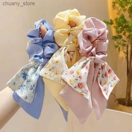 Hair Rubbers Bands Fashion Floral Bowknot Scrunchies Long Ribbon Ponytail Écharpe Coiffure Feme Filles Elastic Hair Bands Accessoires de cheveux Y240417