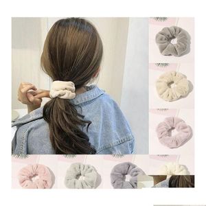 Bandes de caoutchouc de cheveux Bandes de caoutchouc de cheveux Chouchous de fourrure d'hiver Élastique à fourrure pour femmes filles Cravates en peluche douces Porte-queue de cheval Accessoire de corde Dhh0Z