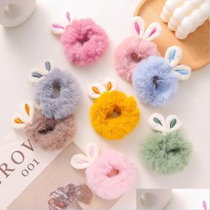 Bandas de goma para el cabello Hairy Rabbit Ears Hair Rope Ring Felpa Invierno Otoño Accesorios Mujer Mujer Colorf Hairs Ties Lovely 0 88Dd N2 Dr Dhyki