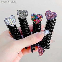 Haar rubberen bands hart strass phone draad haarbands vrouwen meisjes haargom banden mode spiraal spiraal rubberen bands haaraccessoires y240417