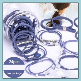 Haar rubberen bands sieraden 24 stks/doos eenvoudige touw haarband dames colorf band hoepel elastische string accessoires groothandel drop levering 2021 i47