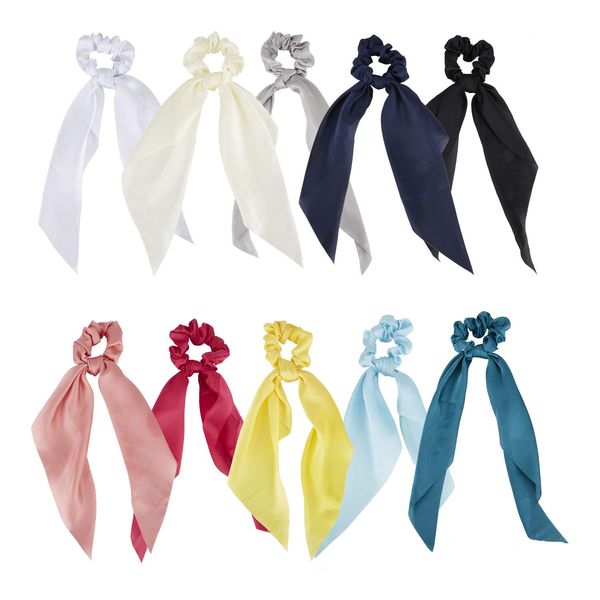 Bandes de cheveux en caoutchouc L Colorf Solide Satin Long Ruban Noué Noeuds Chouchous Cravates Queue De Cheval Bandeaux Élastiques Bandes De Cheveux Bulle Yydhhome Amhz1